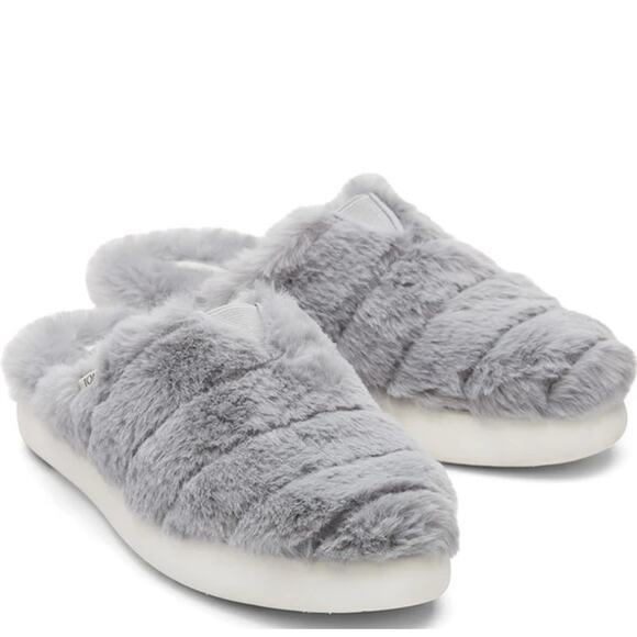 Toms Alpargata Mule Slippers WMNS 5.5 Blue/Grey Faux Fur Mallow Slip On Shoe - Picture 1 of 8